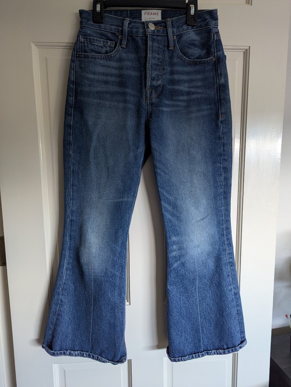 EUC Frame Rigid Re-Release Le Cropped Flair Jeans Sz 23 Medium Blue